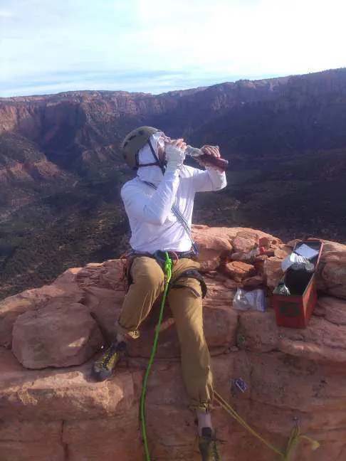 A photo of my dad on top of butterworth, drinking syrup